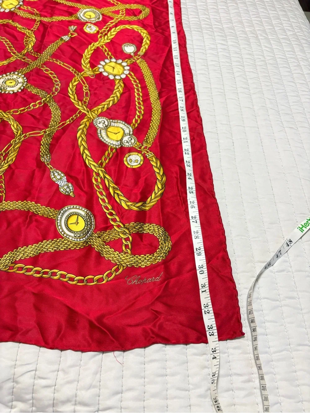 Chopard Silk Scarf Red Gold Chain Jewelry Watch Print Square